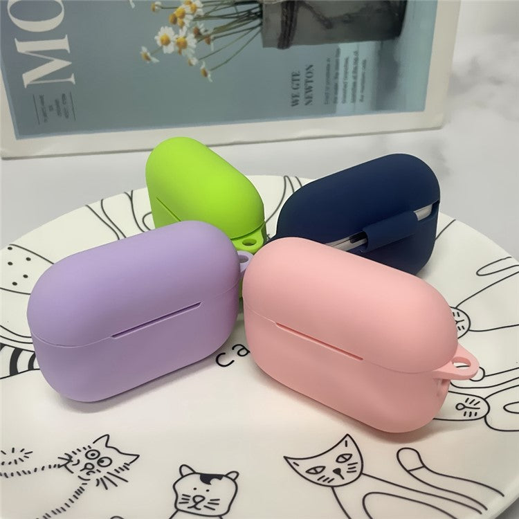 For AirPods Pro 2 Shockproof Bluetooth Earphones Case 2.2mm Soft Silicone Thickened Protective Cover with Anti-lost Buckle - Midnight Blue