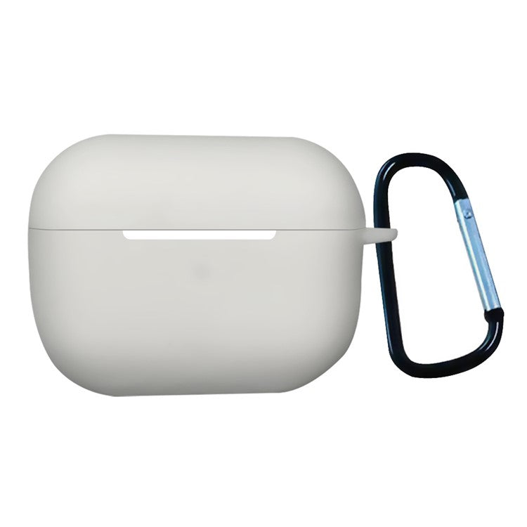 For AirPods Pro 2 Shockproof Bluetooth Earphones Case 2.2mm Soft Silicone Thickened Protective Cover with Anti-lost Buckle - White