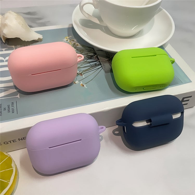 For AirPods Pro 2 Shockproof Bluetooth Earphones Case 2.2mm Soft Silicone Thickened Protective Cover with Anti-lost Buckle - White