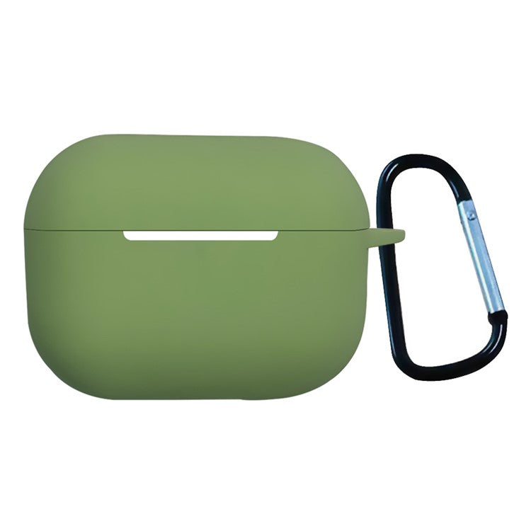 For AirPods Pro 2 Shockproof Bluetooth Earphones Case 2.2mm Soft Silicone Thickened Protective Cover with Anti-lost Buckle - Matcha Green