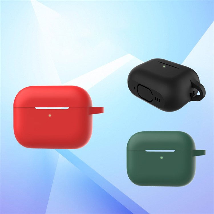 A2 For AirPods Pro 2 Bluetooth Earphone Soft Silicone Protective Case Flat Bottom Anti-scratch Anti-drop Cover with Ring Buckle - Wine Red