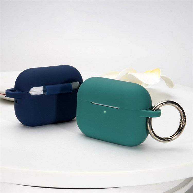 A1 For AirPods Pro 2 Silicone Protective Case Bluetooth Earphone Flat Bottom Anti-drop Cover with Ring Buckle - Dark Green