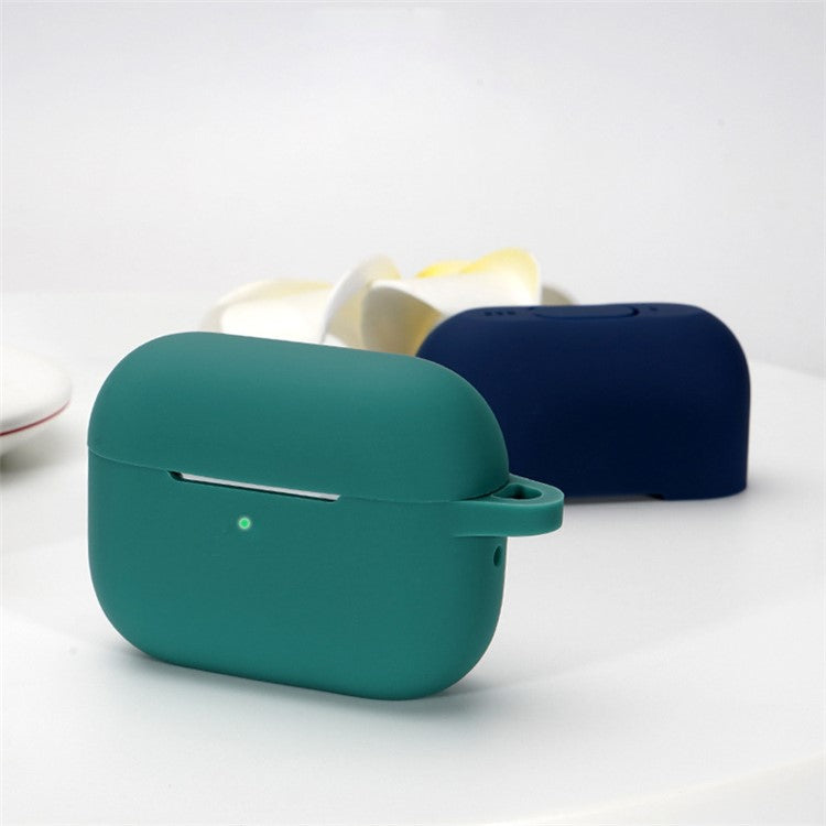 A1 For AirPods Pro 2 Silicone Protective Case Bluetooth Earphone Flat Bottom Anti-drop Cover with Ring Buckle - Dark Green