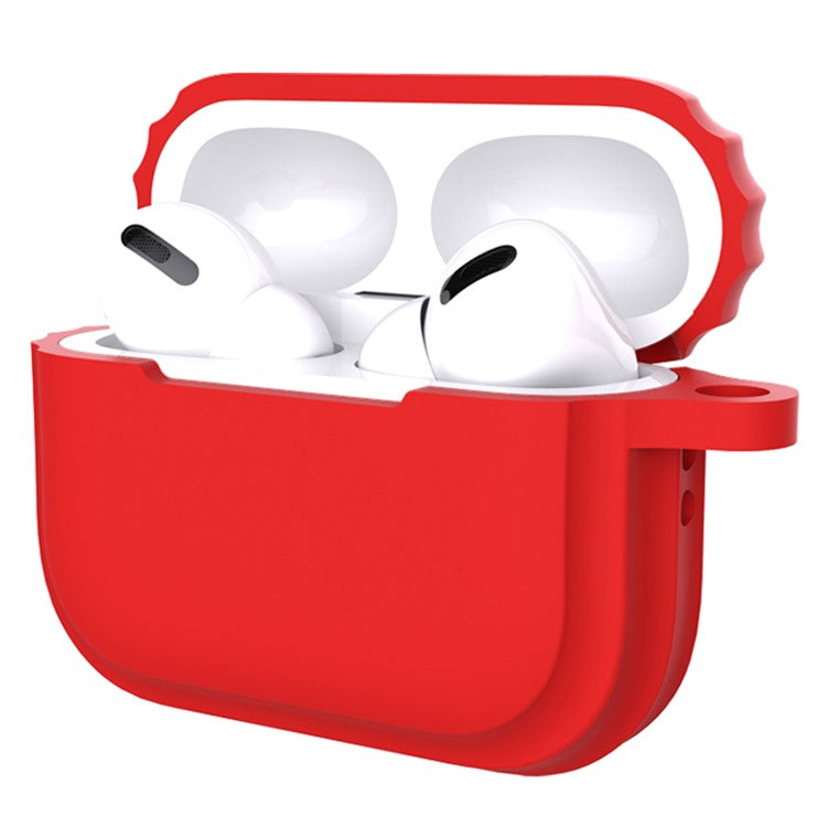 For AirPods Pro 2 Soft Silicone Skin Cover Full Protection Earphones Portable Carrying Case with Keychain Hook - Red