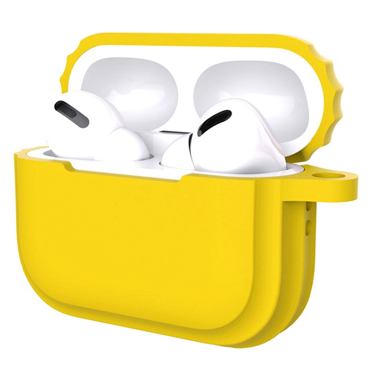 For AirPods Pro 2 Soft Silicone Skin Cover Full Protection Earphones Portable Carrying Case with Keychain Hook - Yellow