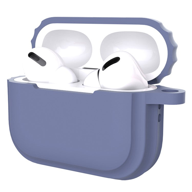 For AirPods Pro 2 Soft Silicone Skin Cover Full Protection Earphones Portable Carrying Case with Keychain Hook - Grey Blue