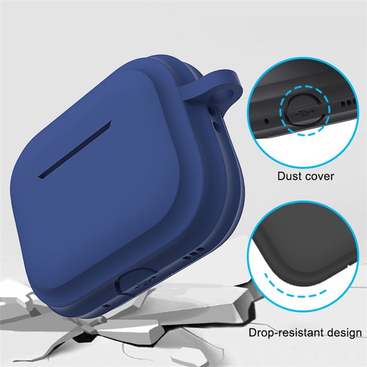 For AirPods Pro 2 Soft Silicone Skin Cover Full Protection Earphones Portable Carrying Case with Keychain Hook - Grey Blue