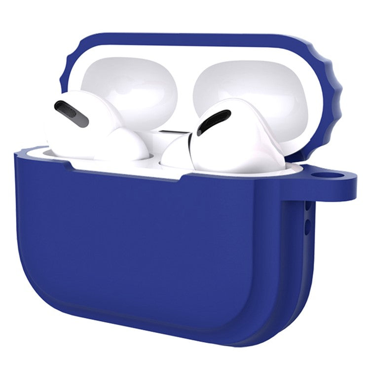 For AirPods Pro 2 Soft Silicone Skin Cover Full Protection Earphones Portable Carrying Case with Keychain Hook - Midnight Blue