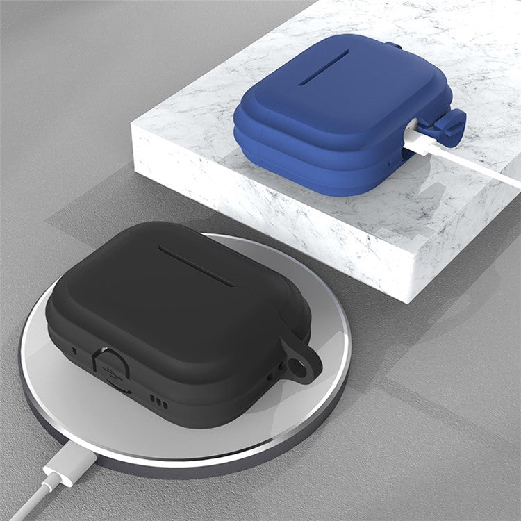 For AirPods Pro 2 Soft Silicone Skin Cover Full Protection Earphones Portable Carrying Case with Keychain Hook - Midnight Blue