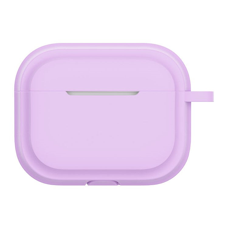 For AirPods Pro 2 Soft Silicone Skin Cover Full Protection Earphones Portable Carrying Case with Keychain Hook - Light Purple