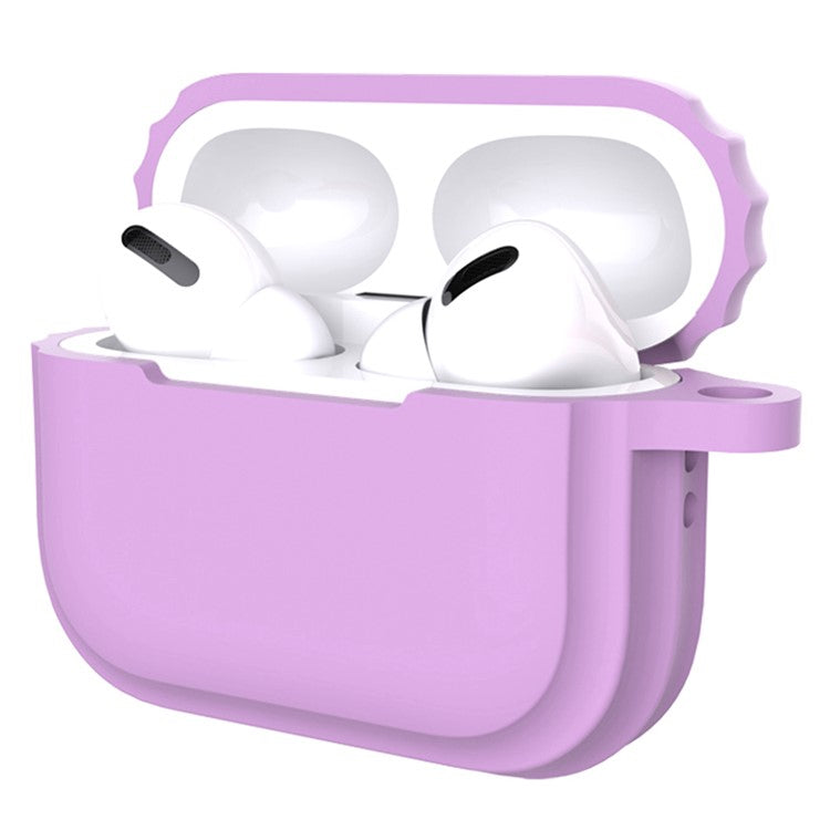 For AirPods Pro 2 Soft Silicone Skin Cover Full Protection Earphones Portable Carrying Case with Keychain Hook - Light Purple