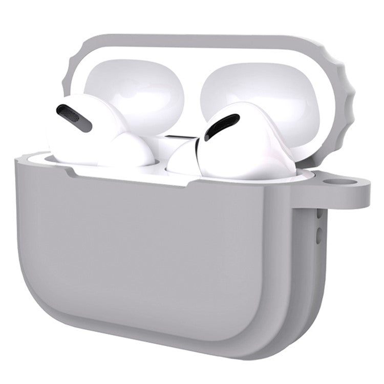 For AirPods Pro 2 Soft Silicone Skin Cover Full Protection Earphones Portable Carrying Case with Keychain Hook - Grey