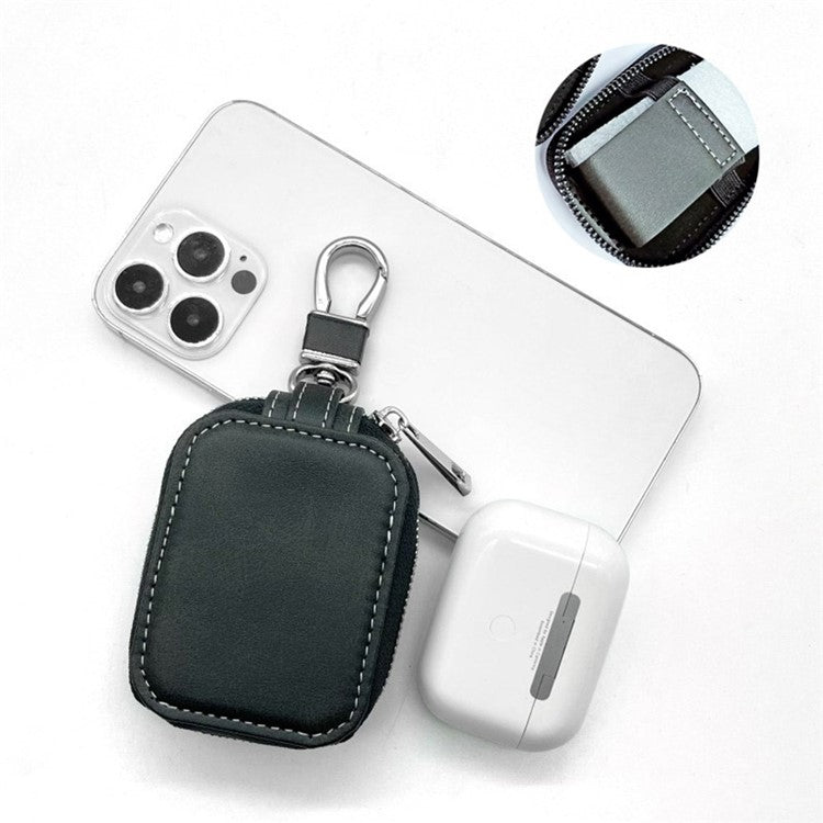 For Apple AirPods 3 / AirPods Pro 2 / AirPods Pro Carrying Case PU Leather Storage Pouch Bag with Keychain - Black