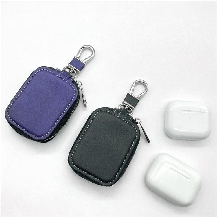 For Apple AirPods 3  /  AirPods Pro 2  /  AirPods Pro Carrying Case PU Leather Storage Pouch Bag with Keychain - Purple