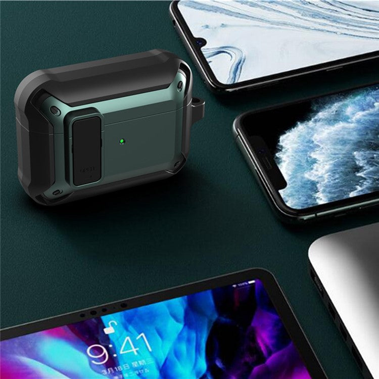 For AirPods Pro 2 Charging Case Cover Bluetooth Headset Protector Anti-Drop Cover Scratch Resistant Silicone+PC Case with Buckle / Lock - Black / Green