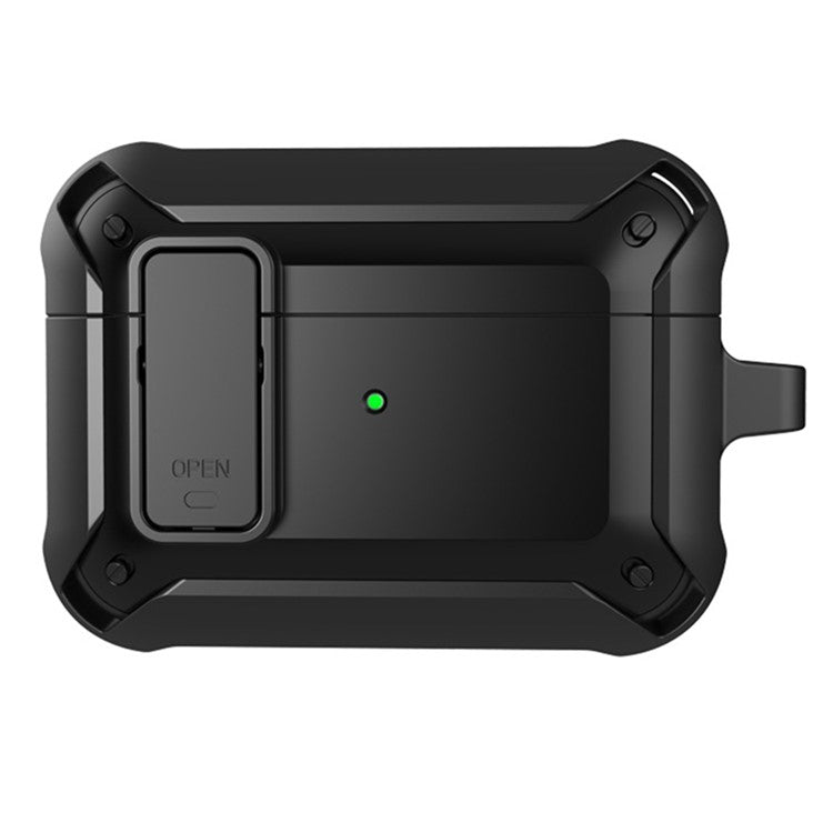 For AirPods Pro 2 Charging Case Cover Bluetooth Headset Protector Anti-Drop Cover Scratch Resistant Silicone+PC Case with Buckle / Lock - Black