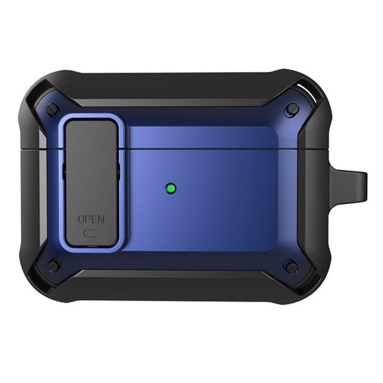 For AirPods Pro 2 Charging Case Cover Bluetooth Headset Protector Anti-Drop Cover Scratch Resistant Silicone+PC Case with Buckle / Lock - Black / Blue