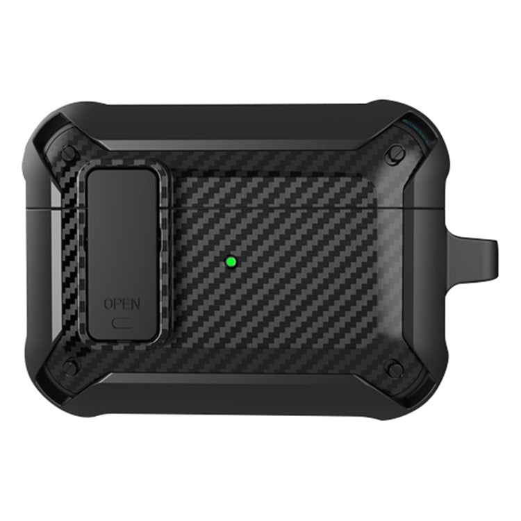 For AirPods Pro 2 Carbon Fiber Texture Shockproof Case TPU+PC Protective Cover with Buckle - Black