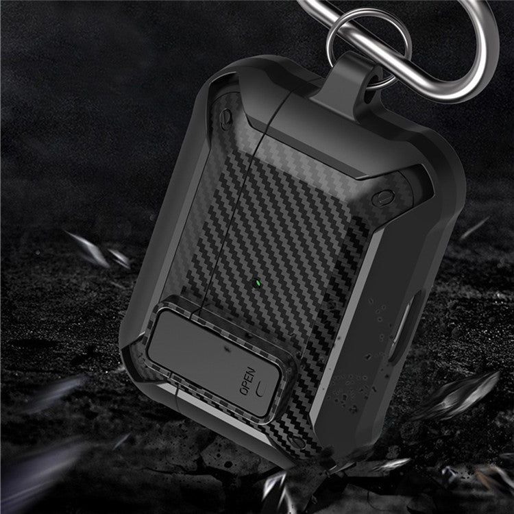 For AirPods Pro 2 Carbon Fiber Texture Shockproof Case TPU+PC Protective Cover with Buckle - Black