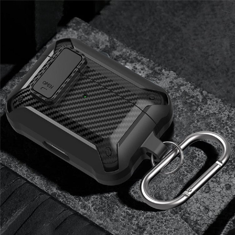 For AirPods Pro 2 Carbon Fiber Texture Shockproof Case TPU+PC Protective Cover with Buckle - Black