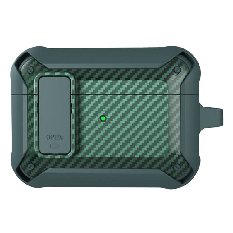 For AirPods Pro 2 Carbon Fiber Texture Shockproof Case TPU+PC Protective Cover with Buckle - Green