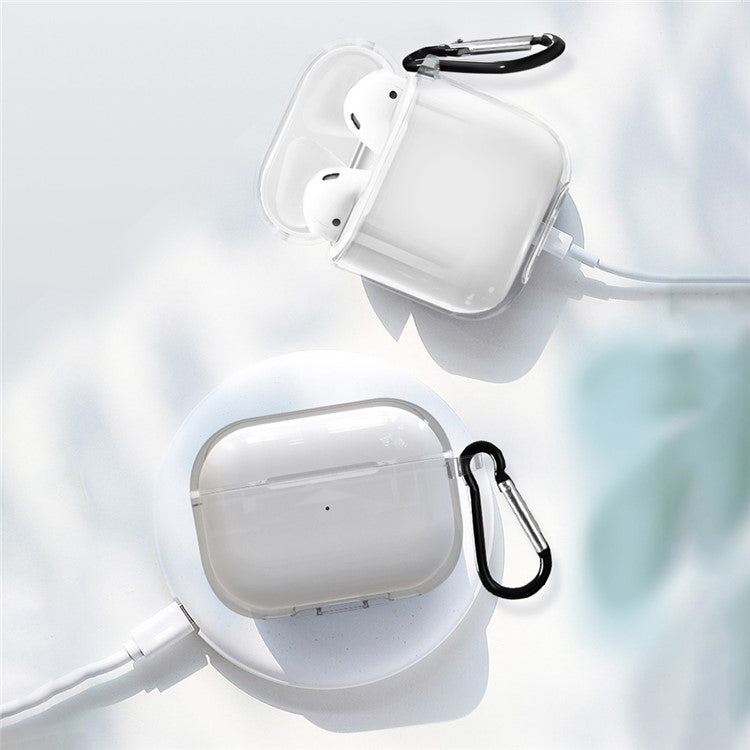 For AirPods Pro 2 / Pro Protective Cover Soft TPU Transparent Shockproof Case with Carabiner Hook