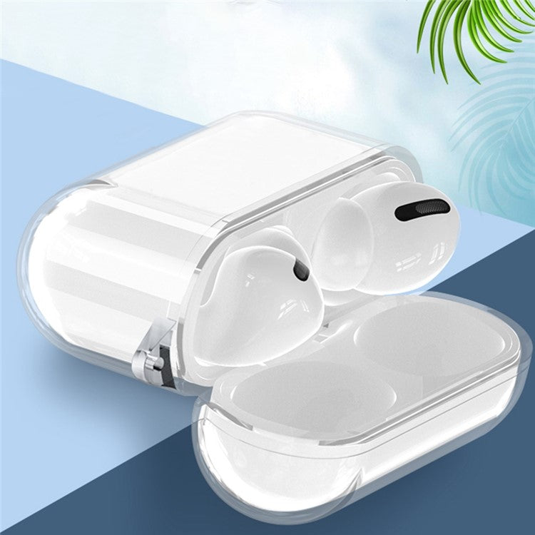 For AirPods Pro 2 / Pro Protective Cover Soft TPU Transparent Shockproof Case with Carabiner Hook