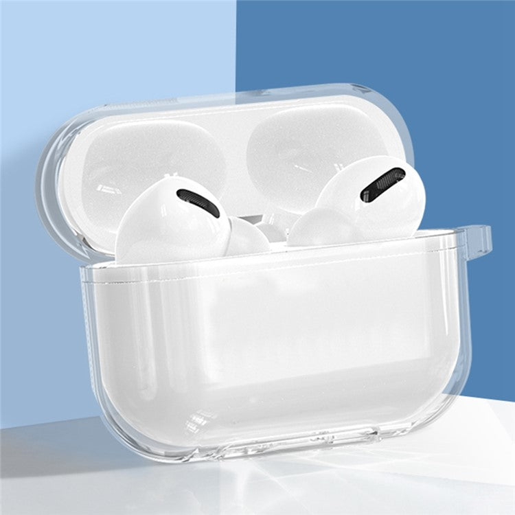 For AirPods Pro 2 / Pro Protective Cover Soft TPU Transparent Shockproof Case with Carabiner Hook