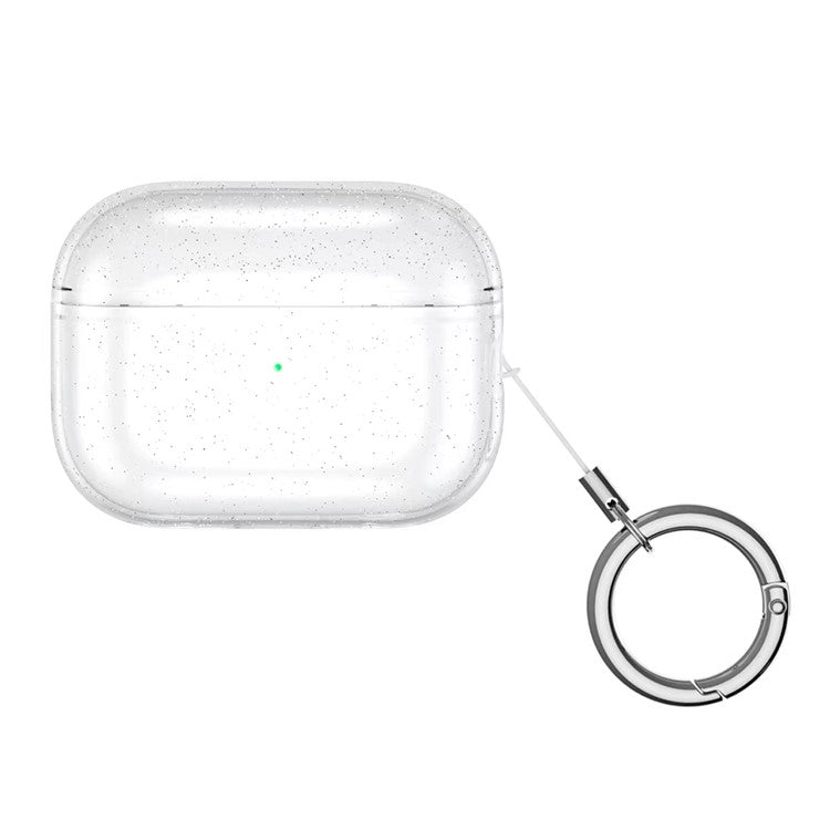 For AirPods Pro 2 Charging Case Cover Glittery Anti-Drop TPU Case Bluetooth Earbuds Protector with Buckle - Transparent