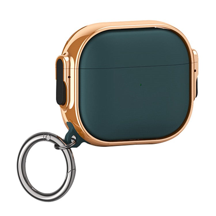 For Apple AirPods 3 Charging Case Cover Anti-Drop TPU+PC Electroplating Case Bluetooth Earbuds Protector with Dual Side Lock / Ring Buckle - Rose Gold / Green