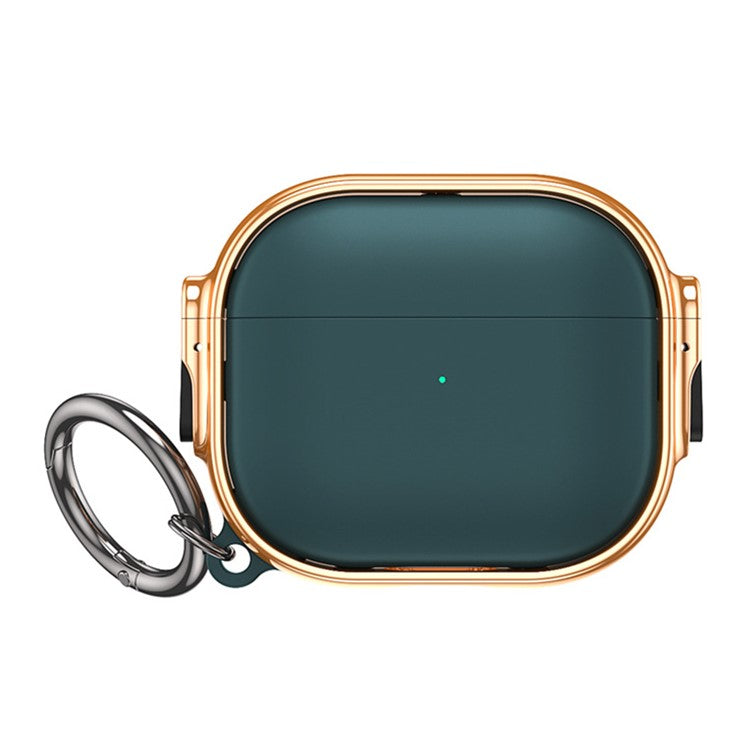 For Apple AirPods 3 Charging Case Cover Anti-Drop TPU+PC Electroplating Case Bluetooth Earbuds Protector with Dual Side Lock / Ring Buckle - Rose Gold / Green