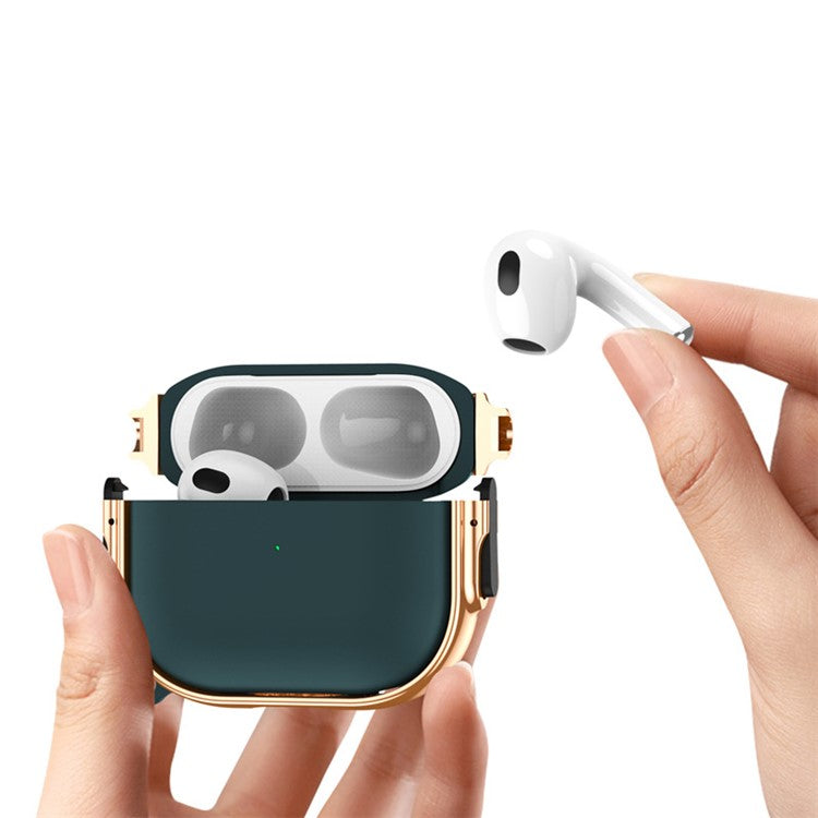 For Apple AirPods 3 Charging Case Cover Anti-Drop TPU+PC Electroplating Case Bluetooth Earbuds Protector with Dual Side Lock / Ring Buckle - Rose Gold / Green