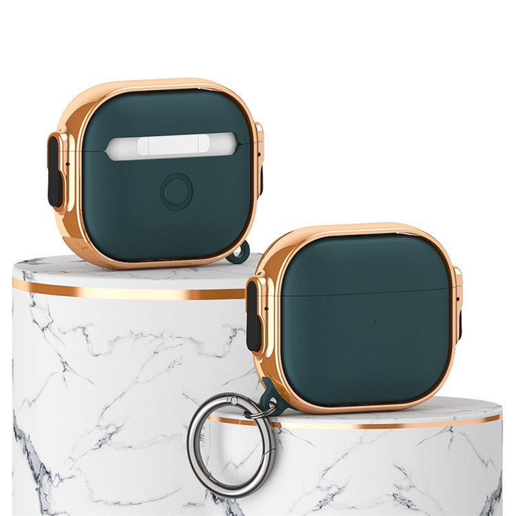 For Apple AirPods 3 Charging Case Cover Anti-Drop TPU+PC Electroplating Case Bluetooth Earbuds Protector with Dual Side Lock / Ring Buckle - Rose Gold / Green