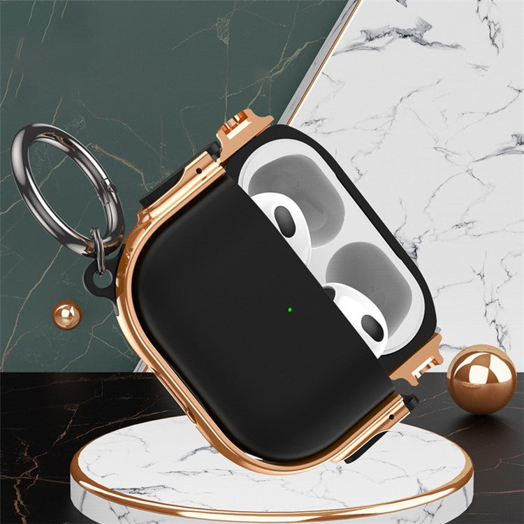 For Apple AirPods 3 Charging Case Cover Anti-Drop TPU+PC Electroplating Case Bluetooth Earbuds Protector with Dual Side Lock / Ring Buckle - Rose Gold / Green