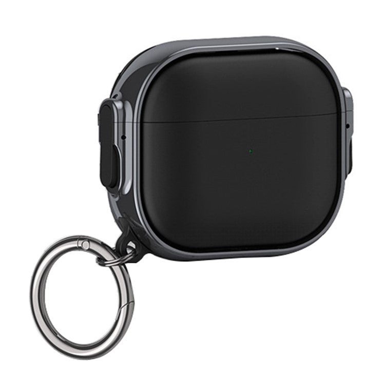 For Apple AirPods 3 Charging Case Cover Anti-Drop TPU+PC Electroplating Case Bluetooth Earbuds Protector with Dual Side Lock / Ring Buckle - Black / Black