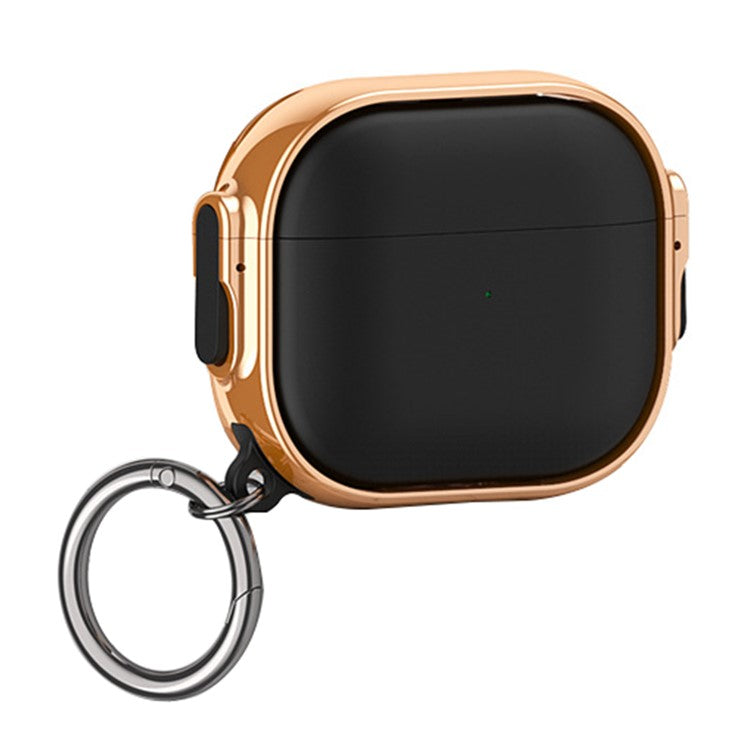 For Apple AirPods 3 Charging Case Cover Anti-Drop TPU+PC Electroplating Case Bluetooth Earbuds Protector with Dual Side Lock / Ring Buckle - Rose Gold / Black