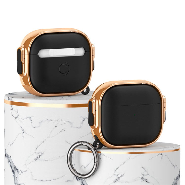 For Apple AirPods 3 Charging Case Cover Anti-Drop TPU+PC Electroplating Case Bluetooth Earbuds Protector with Dual Side Lock / Ring Buckle - Rose Gold / Black