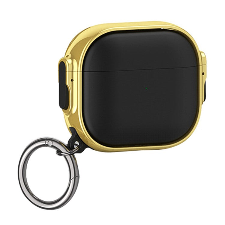 For Apple AirPods 3 Charging Case Cover Anti-Drop TPU+PC Electroplating Case Bluetooth Earbuds Protector with Dual Side Lock / Ring Buckle - Gold / Black