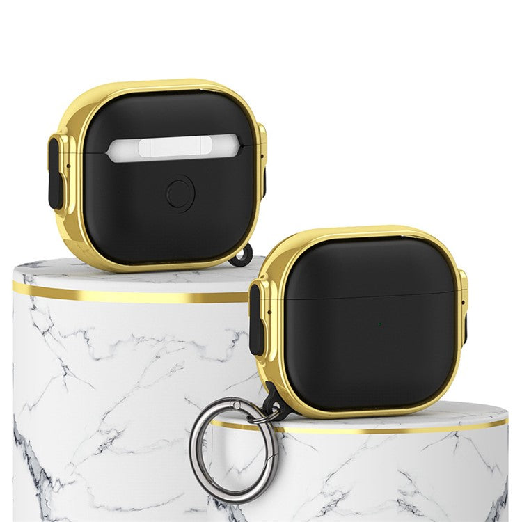 For Apple AirPods 3 Charging Case Cover Anti-Drop TPU+PC Electroplating Case Bluetooth Earbuds Protector with Dual Side Lock / Ring Buckle - Gold / Black