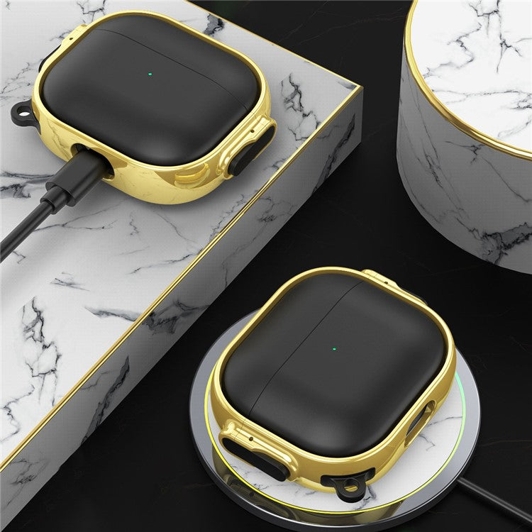 For Apple AirPods 3 Charging Case Cover Anti-Drop TPU+PC Electroplating Case Bluetooth Earbuds Protector with Dual Side Lock / Ring Buckle - Gold / Black