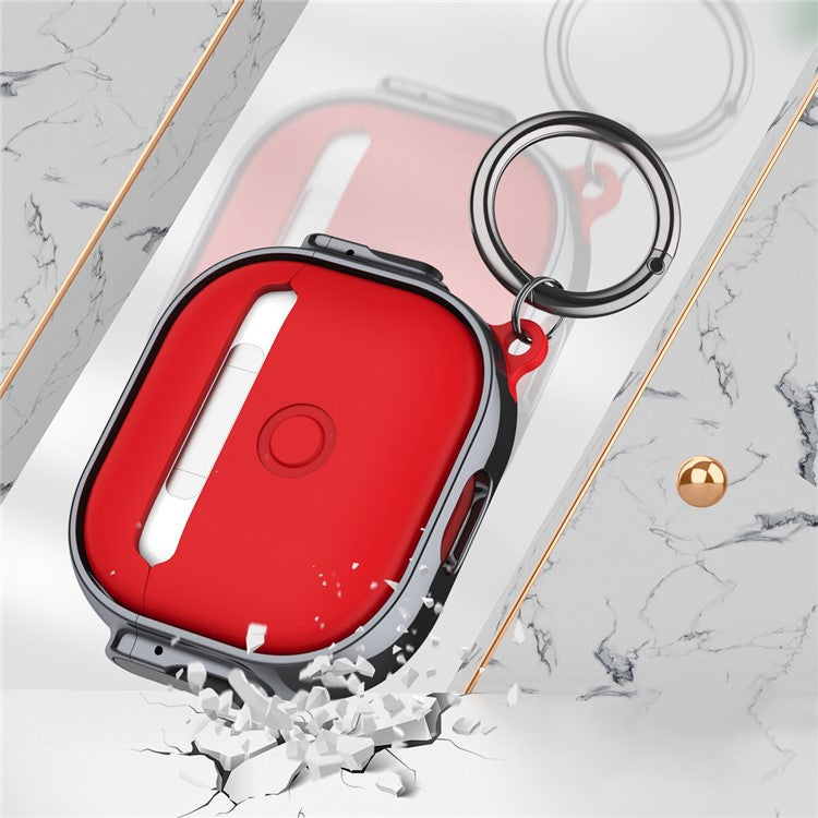 For Apple AirPods 3 Charging Case Cover Anti-Drop TPU+PC Electroplating Case Bluetooth Earbuds Protector with Dual Side Lock / Ring Buckle - Black / Red