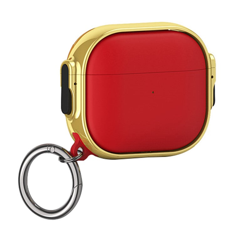 For Apple AirPods 3 Charging Case Cover Anti-Drop TPU+PC Electroplating Case Bluetooth Earbuds Protector with Dual Side Lock / Ring Buckle - Gold / Red