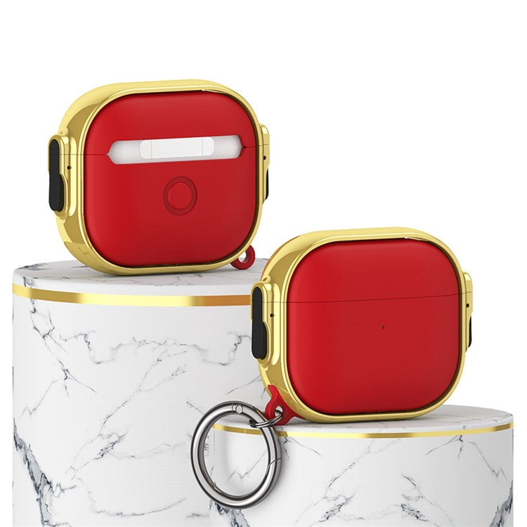 For Apple AirPods 3 Charging Case Cover Anti-Drop TPU+PC Electroplating Case Bluetooth Earbuds Protector with Dual Side Lock / Ring Buckle - Gold / Red