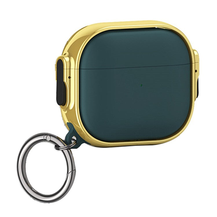 For Apple AirPods 3 Charging Case Cover Anti-Drop TPU+PC Electroplating Case Bluetooth Earbuds Protector with Dual Side Lock / Ring Buckle - Gold / Green