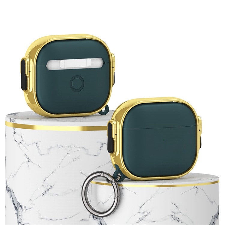 For Apple AirPods 3 Charging Case Cover Anti-Drop TPU+PC Electroplating Case Bluetooth Earbuds Protector with Dual Side Lock / Ring Buckle - Gold / Green