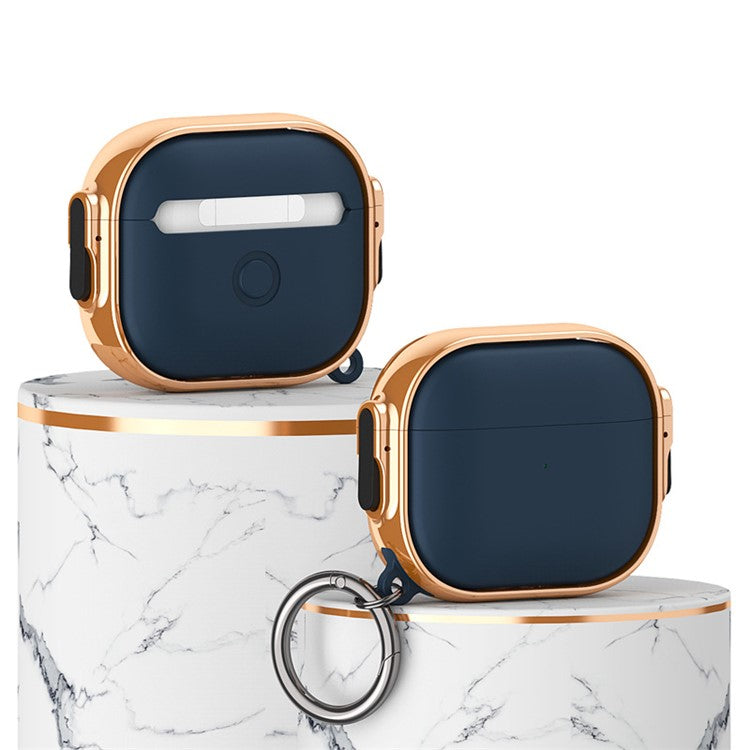 For Apple AirPods 3 Charging Case Cover Anti-Drop TPU+PC Electroplating Case Bluetooth Earbuds Protector with Dual Side Lock / Ring Buckle - Rose Gold / Blue