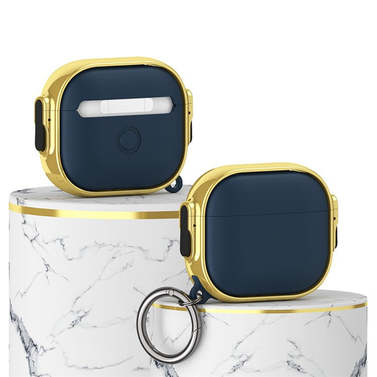 For Apple AirPods 3 Charging Case Cover Anti-Drop TPU+PC Electroplating Case Bluetooth Earbuds Protector with Dual Side Lock / Ring Buckle - Gold / Blue