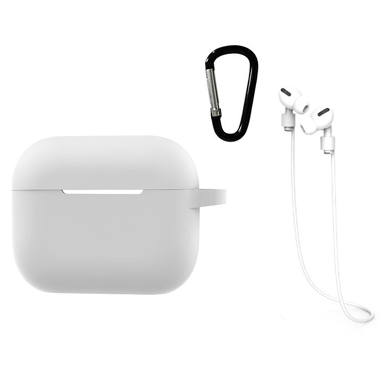 3 in 1 For Apple AirPods Pro 2 Portable Protective Case Set Earbuds Soft Silicone Protector Kit with Keychain  /  Anti-lost Neck Strap - White