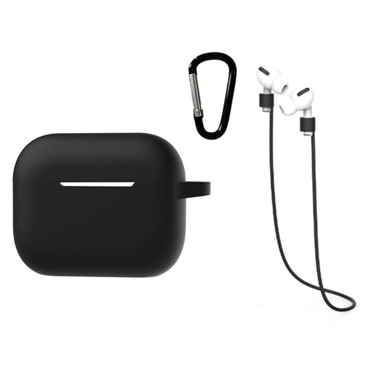 3 in 1 For Apple AirPods Pro 2 Portable Protective Case Set Earbuds Soft Silicone Protector Kit with Keychain  /  Anti-lost Neck Strap - Black