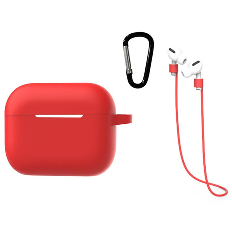 3 in 1 For Apple AirPods Pro 2 Portable Protective Case Set Earbuds Soft Silicone Protector Kit with Keychain  /  Anti-lost Neck Strap - Red